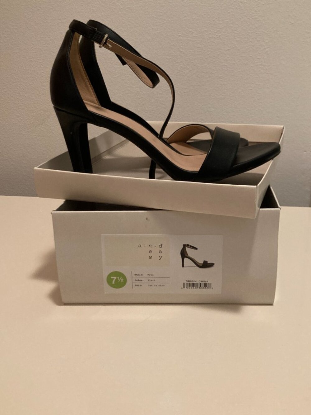 Target A New Day Black Strappy Heeled Sandals w/ Ankle Strap, Size 7.5